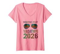 Femme Rétro Sébastien Entrée Vacances 2026 Voyage Meilleur Voyage Jamais T-Shirt avec Col en V