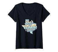 Femme Rétro She's from Texas I Can Tell T-Shirt avec Col en V