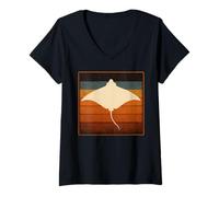 Femme Rétro Silhouette Animal Art Ichtyologie Aquatique Stingray T-Shirt avec Col en V