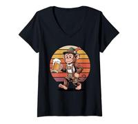 Femme Rétro Singe Bière Singes Buvant T-Shirt avec Col en V