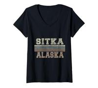 Femme Rétro Sitka Alaska T-Shirt avec Col en V