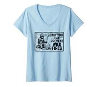 Femme Retro Smokey Bear Sitting At Campfire Only You T-Shirt avec Col en V
