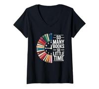 Femme Retro So Many Books Little Time Book Horloge de Lecture drôle T-Shirt avec Col en V