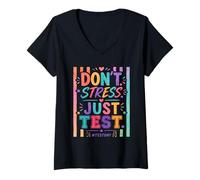 Femme Retro Stripes You Got This Test Day Testing Teachers Kids T-Shirt avec Col en V
