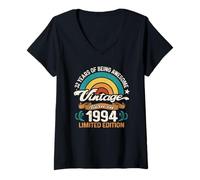 Femme Retro Sunset 32 Years of Awesome Born 1994-32e Anniversaire T-Shirt avec Col en V