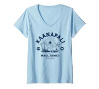 Femme Retro Surf Kaanapali Beach Maui Hawaï Plage hawaïenne T-Shirt avec Col en V