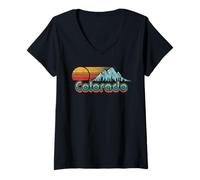 Femme Retro Throwback Colorado Mountains T-Shirt avec Col en V