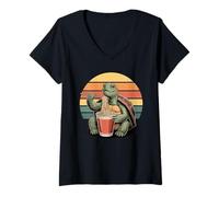 Femme Rétro Tortue de Mer Nouilles Instantanées en Gobelet Tortues T-Shirt avec Col en V