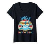 Femme Rétro Uncle of The Shark Birthday Dad Matching Family T-Shirt avec Col en V