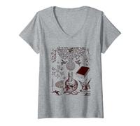Femme Retro Victorian Line Art Aesthetic Cottagecore Academia T-Shirt avec Col en V