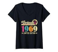 Femme Retro Vintage 1969 Limited Edition 1969 Birthday T-Shirt avec Col en V