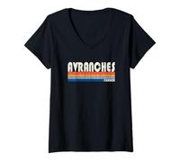 Femme Rétro Vintage 70s 80s Style Avranches, France T-Shirt avec Col en V