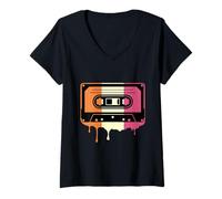 Femme Retro Vintage 80s 70s Cassette Neapolitan Ice Cream Melting T-Shirt avec Col en V