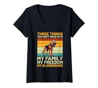 Femme Retro Vintage Bloodhound Three Things You Don't Mess with T-Shirt avec Col en V
