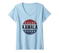 Femme Retro Vintage Campaign Democrat For President Kamala 2024 T-Shirt avec Col en V