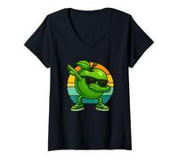 Femme Retro Vintage Funny Apple Dab Dance Apple Fruit Dancing T-Shirt avec Col en V