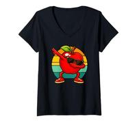 Femme Retro Vintage Funny Apple Dab Dance Apple Fruit Dancing T-Shirt avec Col en V