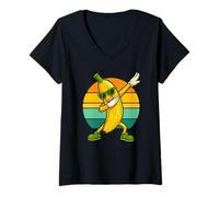 Femme Retro Vintage Funny Banana Dab Dance Banana Fruit Dancing T-Shirt avec Col en V