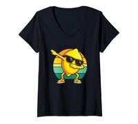 Femme Retro Vintage Funny Lemon Dab Dance Lemon Dancing T-Shirt avec Col en V