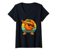 Femme Retro Vintage Funny Orange Dab Dance Orange Fruit Dancing T-Shirt avec Col en V