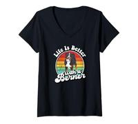 Femme Retro Vintage Life is Better Bernese Mountain Dog Lover T-Shirt avec Col en V