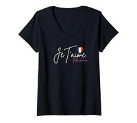 Femme Rétro Vintage Paris France Je Taime Mon Amour Tour Eiffel T-Shirt avec Col en V