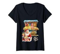 Femme Rétro Vintage Snack Santa´s Christmas Popcorn Movie Night T-Shirt avec Col en V