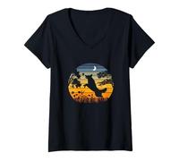 Femme Retro Vintage Sunset Garden Nature Australian Shepherd Dog T-Shirt avec Col en V