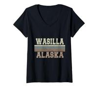 Femme Rétro Wasilla Alaska T-Shirt avec Col en V