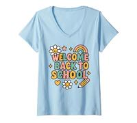 Femme Rétro Welcome Back to School Teacher Appreciation Kids Girls T-Shirt avec Col en V