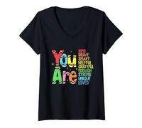 Femme Retro You are Kind Smart Brave Teacher - Cute Back to School T-Shirt avec Col en V
