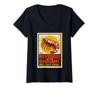 Femme Revanche de la Crevette Humour Salé Colérique Vintage T-Shirt avec Col en V