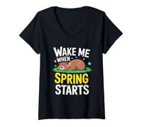 Femme Réveille-Moi Quand Le Printemps Commence, marmotte T-Shirt avec Col en V