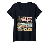 Femme Réveillez-Vous au Bord du lac - Décor d'aventure T-Shirt avec Col en V
