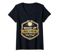 Femme Réveillez-Vous Plus Riche, Puis Vous êtes allé au lit Financial Freedom Fire T-Shirt avec Col en V