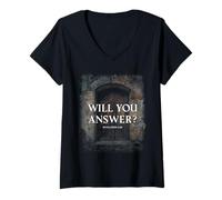 Femme Revelation 3:20 I Stand at The Door & Knock, Will You Answer T-Shirt avec Col en V