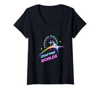 Femme Rêver Écrire Créer des Mondes Vision Créative T-Shirt avec Col en V