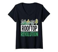 Femme Révolution Toit Urbain Ferme Micro-pousses T-Shirt avec Col en V