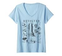 Femme Revolver Sixgun Pistolet de poing vintage T-Shirt avec Col en V