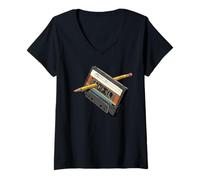 Femme Rewind 80s Shirt Funny Rewind Cassette Crayon Vintage T-Shirt avec Col en V