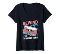 Femme Rewind Be Kind to Better Times Cassette rétro T-Shirt avec Col en V