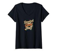 Femme Rewind to the Good Stuff Retro Music Design T-Shirt avec Col en V