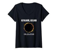 Femme REYKJAVÍK, Islande 08.12.2026 Eclipse Solaire T-Shirt avec Col en V