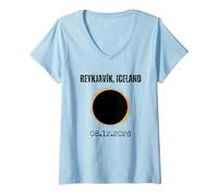 Femme Reykjavík Islande Eclipse Solaire 08.12.2026 T-Shirt avec Col en V