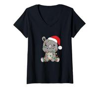 Femme Rhino Merry Christmas Rhinocéros d'hiver T-Shirt avec Col en V