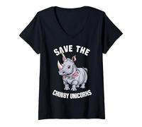 Femme Rhino Save The Chubby Unicorns Rhinocéros Animal T-Shirt avec Col en V