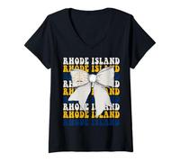 Femme Rhode Island Drapeau américain avec nœud Coquette T-Shirt avec Col en V