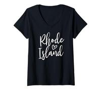 Femme Rhode Island Heart Love Rhode Island T-Shirt avec Col en V