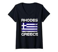 Femme Rhodes Drapeau Grèce Design Drapeau Grec Fierté T-Shirt avec Col en V