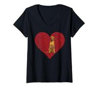 Femme Rhodesian Ridgeback Jour Saint Valentin Coeur T-Shirt avec Col en V